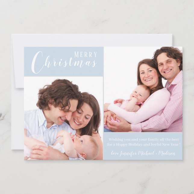 Elegant Merry Christmas Icy Blue| |2 Photo Holiday Card (Front)