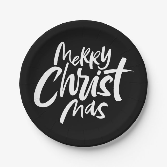 Elegant Merry Christmas Lettering Christian Christ Paper Plate (Front)