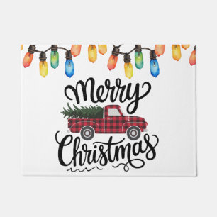 Elegant Merry Christmas Light Bulbs truck and tree Doormat