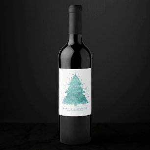 Elegant Merry Christmas   Luxe Aqua Mint Custom Wine Label