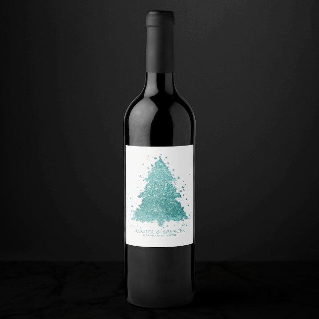 Elegant Merry Christmas | Luxe Aqua Mint Custom Wine Label (Creator Uploaded)