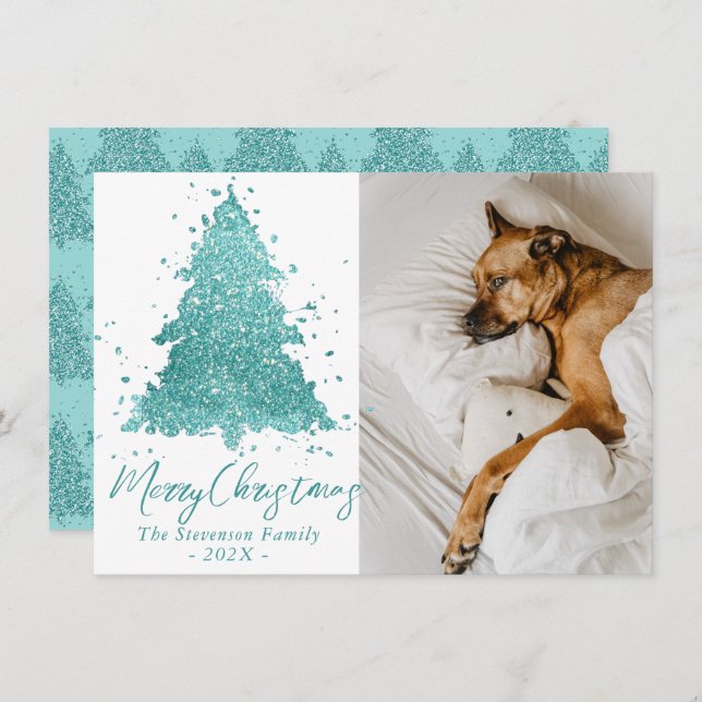 Elegant Merry Christmas | Luxe Aqua Mint Photo Holiday Card (Front/Back)