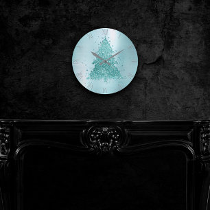 Elegant Merry Christmas   Luxe Aqua Mint Splatter Round Clock