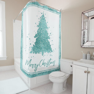 Elegant Merry Christmas   Luxe Aqua Mint Splatter Shower Curtain