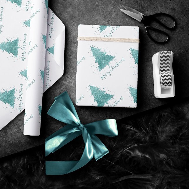 Elegant Merry Christmas | Luxe Aqua Mint Splatter Wrapping Paper (Creator Uploaded)