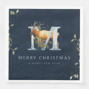 Elegant Merry Christmas Monogram Reindeer Napkin
