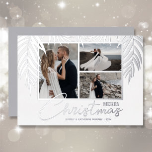 Elegant Merry Christmas Multi Photo Foil Holiday Card
