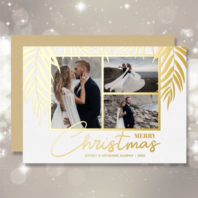 Elegant Merry Christmas Multi Photo Foil Holiday Card (Creator Uploaded)