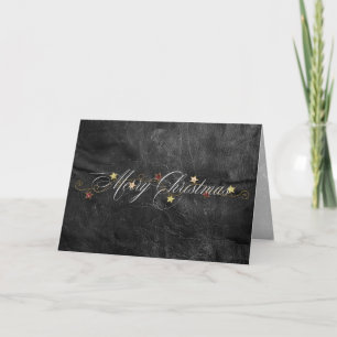 Elegant Merry Christmas On Black Leather Card