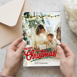 Elegant Merry Christmas one photo personalized Holiday Card