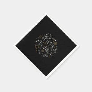 Elegant Merry Christmas Ornaments and Snowflakes Napkin