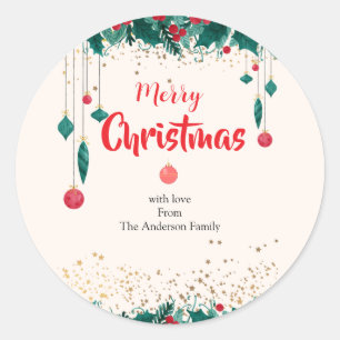 Elegant Merry Christmas Ornaments Family  Classic Round Sticker