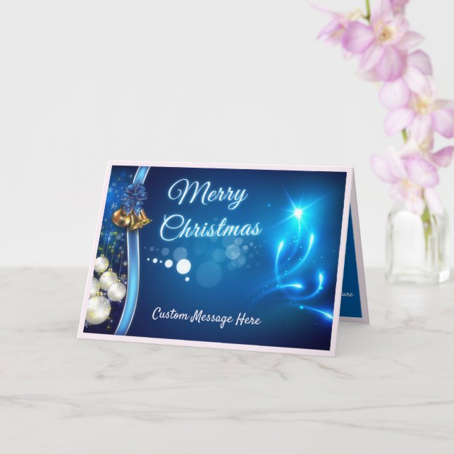 Elegant Merry Christmas Ornaments Holiday Blue Card (Orchid)