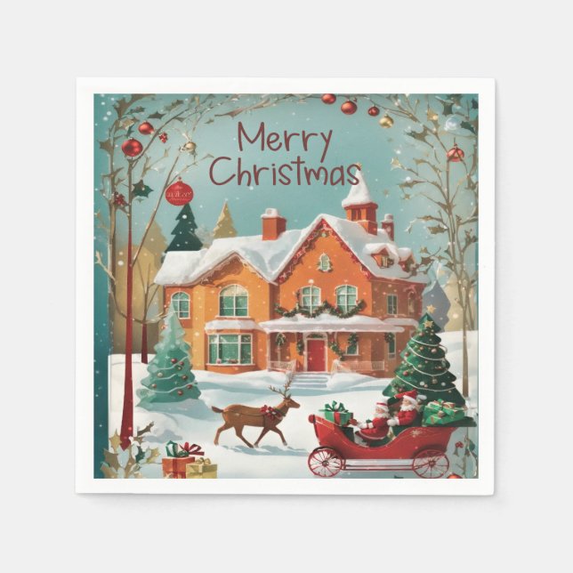 Elegant Merry Christmas Paper Party  Napkin (Front)