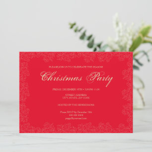 Elegant Merry Christmas Party Red Paper Invitation