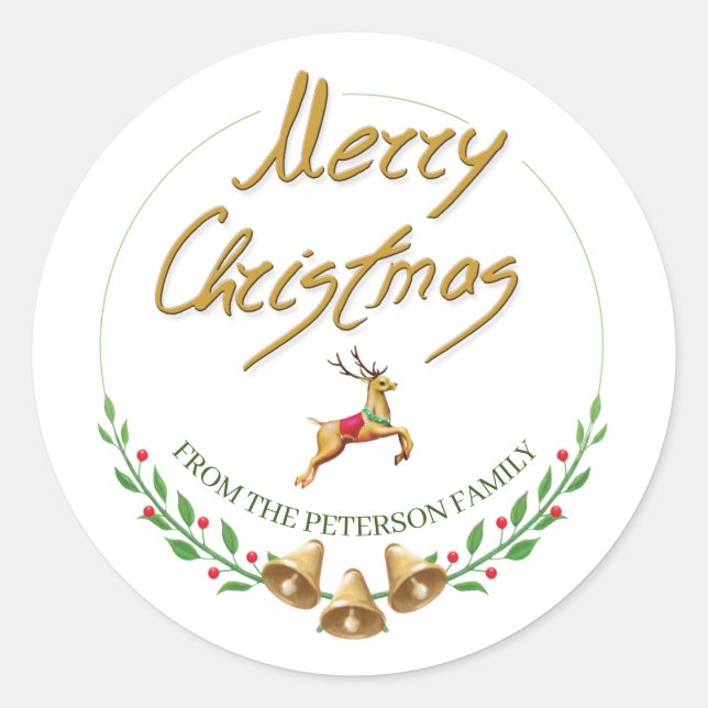 Elegant Merry Christmas Personalised Name Sticker (Front)