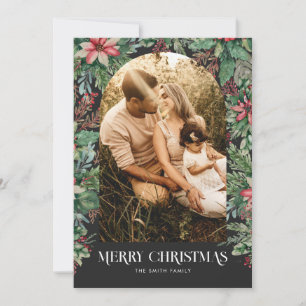 Elegant Merry Christmas Photo Arch Floral Holiday Card