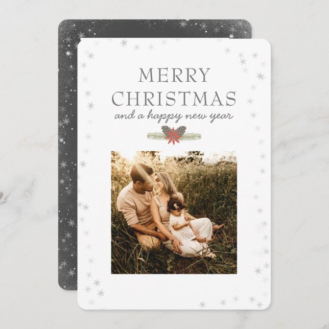 Elegant Merry Christmas Photo Collage Snowflake  Holiday Card (Front/Back)