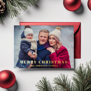 Elegant Merry Christmas Photo Gold Foil Holiday Card