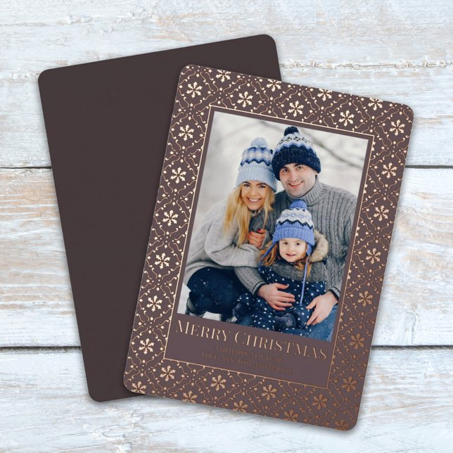 Elegant Merry Christmas Photo Real Gold  Foil Holiday Card (Merry Christmas holiday photo card template with real gold foil. )