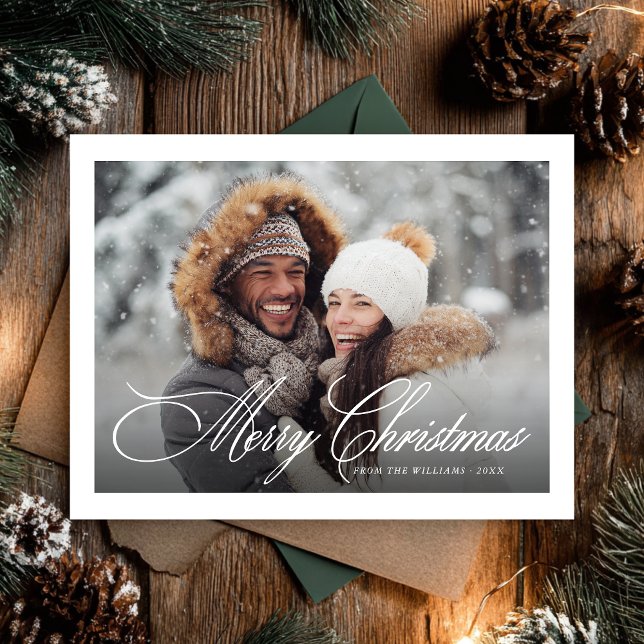 Elegant Merry Christmas Photo Simple Script Holiday Postcard (Creator Uploaded)