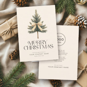 Elegant Merry Christmas Pine Tree Bow Business Holiday Card