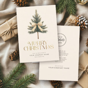 Elegant Merry Christmas Pine Tree Bow Business Holiday Card