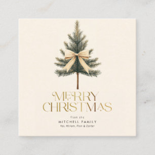 Elegant Merry Christmas Pine Tree Bow Family Enclosure Card