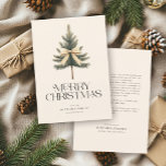 Elegant Merry Christmas Pine Tree Bow Family Holiday Card<br><div class="desc">Send warm holiday wishes with this elegant family card featuring a stylish "Merry Christmas" script and pine tree bow. Add your custom message on the back for a personal touch (or erase what's there and leave blank),  perfect for festive greetings with style!</div>