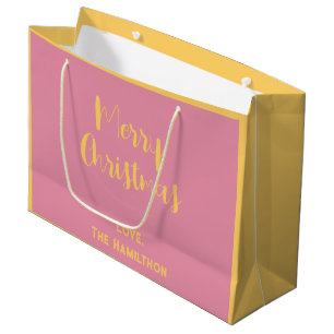 Elegant Merry Christmas Pink & Soft Gold Large Gift Bag