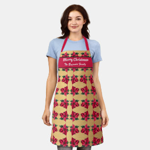 Elegant Merry Christmas Poinsettia Personalise  Apron