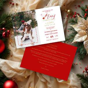 Elegant Merry Christmas Poinsettias Wreath Photo Save The Date