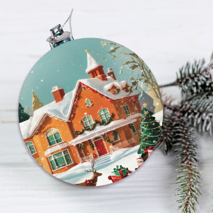 Elegant Merry Christmas Postcard Ceramic Ornament