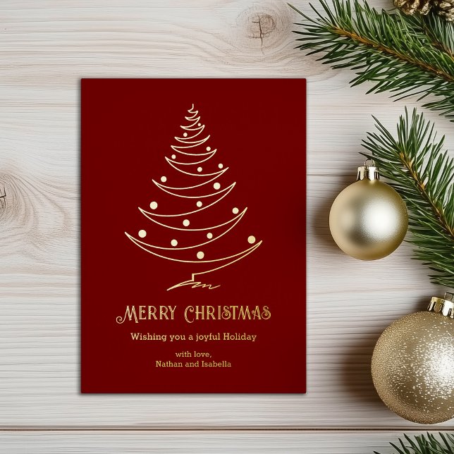 Elegant Merry Christmas Red Gold  Foil Holiday Card (Creator Uploaded)