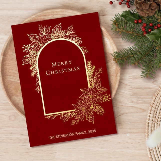 Elegant Merry Christmas Red Gold Foil Holiday Card (Creator Uploaded)