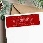 Elegant Merry Christmas Red Return Address Return Address Label<br><div class="desc">This Christmas return address label featuring a 'Merry Christmas' script with pinecone twigs. For more advanced customisation of this design,  please click the DESIGN TOOL BUTTON above!</div>