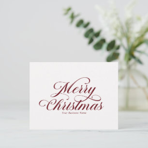Elegant Merry Christmas Red Script Business Logo Holiday Postcard