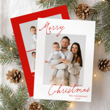 Elegant Merry Christmas Red Script Photo