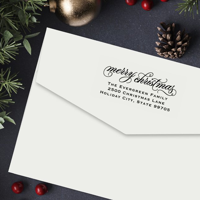 Elegant Merry Christmas Return Address Self-inking Stamp (Creator Uploaded)