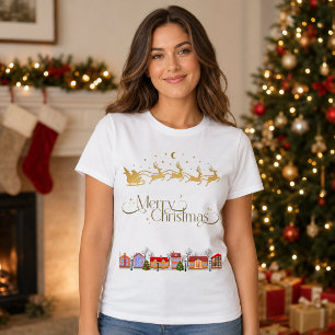 Elegant Merry Christmas Santa Sleigh Women’s T-Shirt