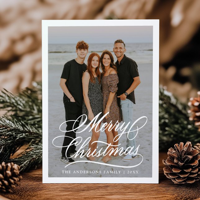Elegant Merry Christmas Script 2 Photo Holiday Card (Creator Uploaded)