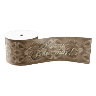 Elegant Merry Christmas Script Pattern Brown Grosgrain Ribbon