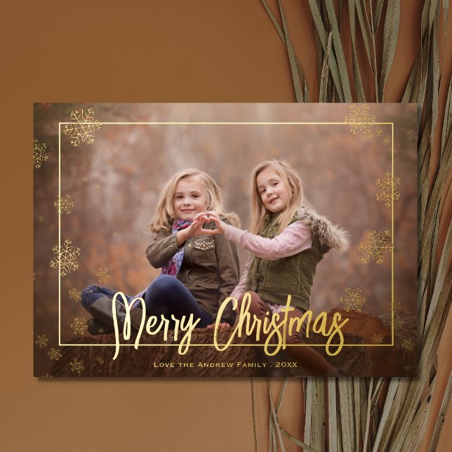 Elegant Merry Christmas Script Photo Foil Holiday Card (Creator Uploaded)