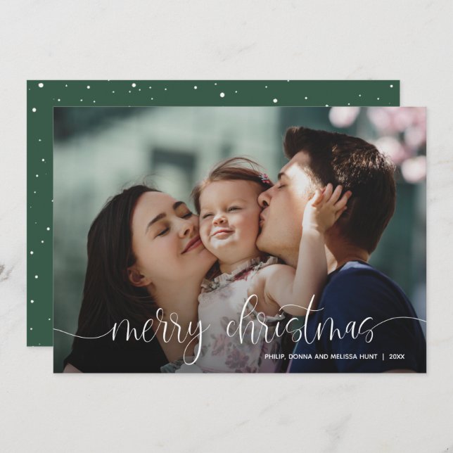 Elegant Merry Christmas Script Photo Holiday Card (Front/Back)