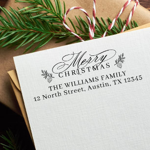 Elegant Merry Christmas Script Return Address Rubber Stamp