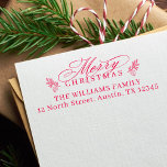 Elegant Merry Christmas Script Return Address Self-inking Stamp<br><div class="desc">This Holiday stamp featuring a 'Merry Christmas' script with pinecone twigs. For more advanced customisation of this design,  please click the DESIGN TOOL BUTTON above!</div>