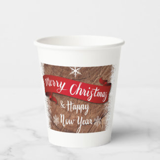 Elegant Merry Christmas Script White Snowflakes Paper Cups