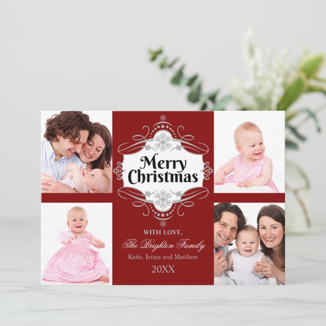 Elegant Merry Christmas Scroll Holiday Photo Card (Standing Front)