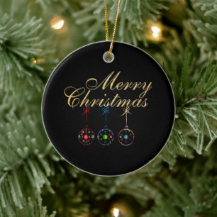 Elegant Merry Christmas Snowflake Art Ceramic Ornament