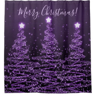 Elegant Merry Christmas Sparkling Trees Purple Shower Curtain